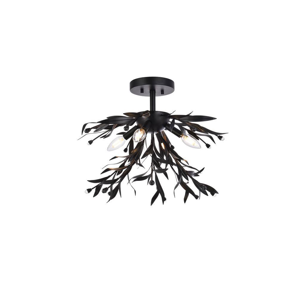 Timless Home 18.5 in. 4-Light Midcentury Modern Black Flush Mount with No B