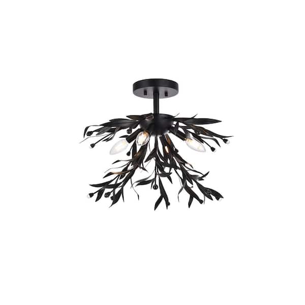 Unbranded Timless Home 18.5 in. 4-Light Midcentury Modern Black Flush Mount with No Bulbs Included