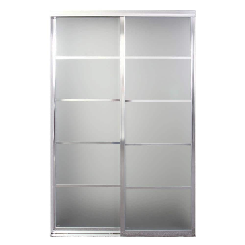 Closet Organizer with Sliding Aluminum Doors and Painted Glass