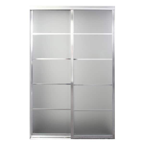 Contractors Wardrobe 48 in. x 81 in. Silhouette 5-Lite Bright Clear Aluminum Frame Mystique Glass Interior Sliding Closet Door
