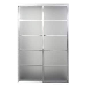60 in. x 96 in. Silhouette 5 Lite Bright Clear Aluminum Frame Mystique Glass Interior Sliding Closet Door