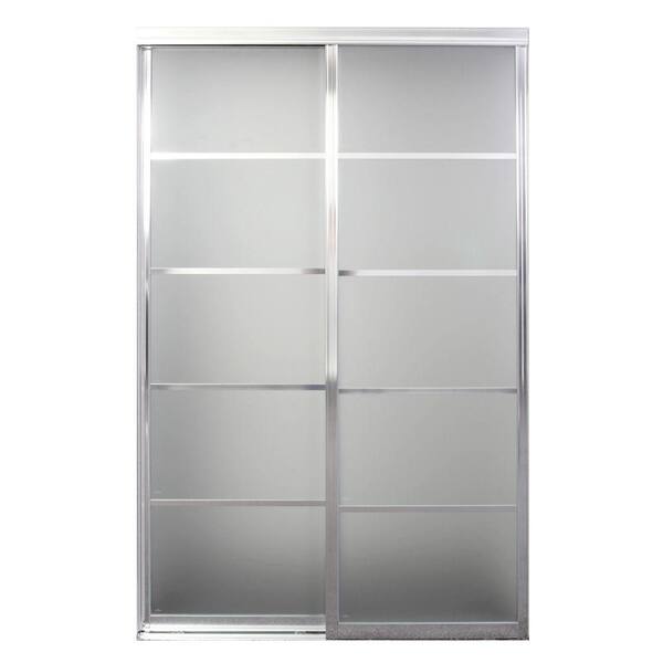 Contractors Wardrobe 60 in. x 96 in. Silhouette 5 Lite Bright Clear Aluminum Frame Mystique Glass Interior Sliding Closet Door