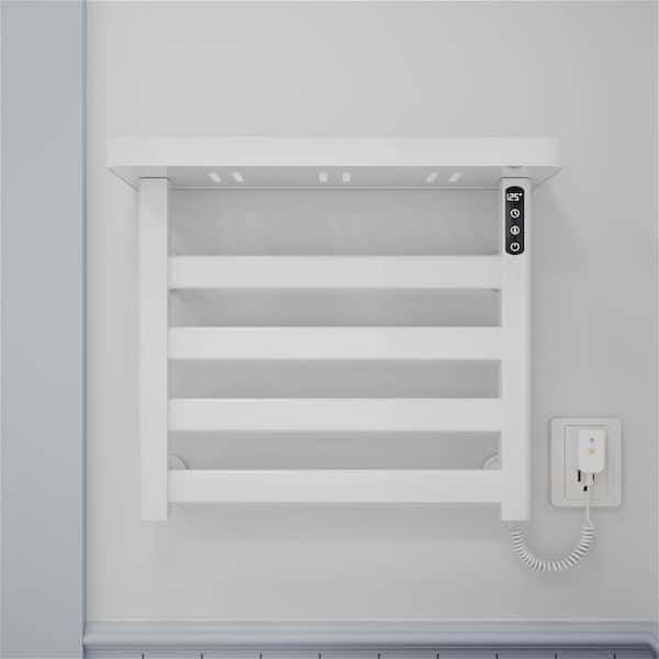 Smart Electric Towel Warmer 4-Bar 95W Wall Mounted with Shelf,Touch LED Screen,Timer and Adjustable Temperature in White