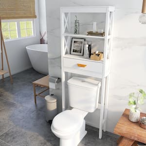 24 in. W x 65 in. H x 7 in. D White Over The Toilet Storage Cabinet with one Drawer and 2 Shelves Space Saver