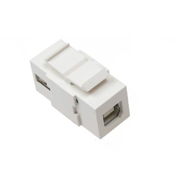 NTW USB 2.0 Type A/B Snap-In Keystone Coupler Jack - White