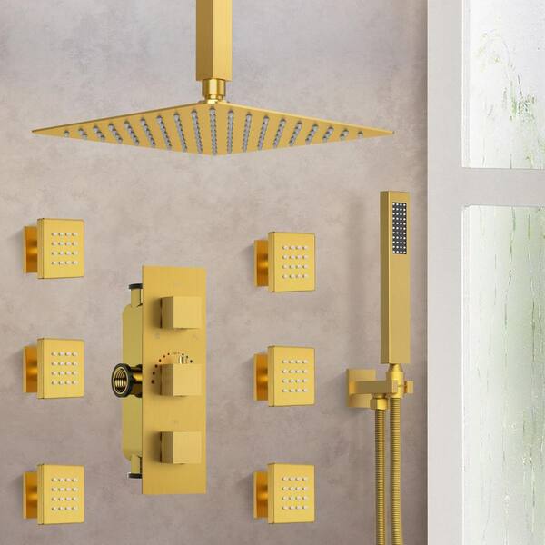 GRANDJOY Anti Scald Shower Trims and Valve 5Spray Ceiling Mount 12 in