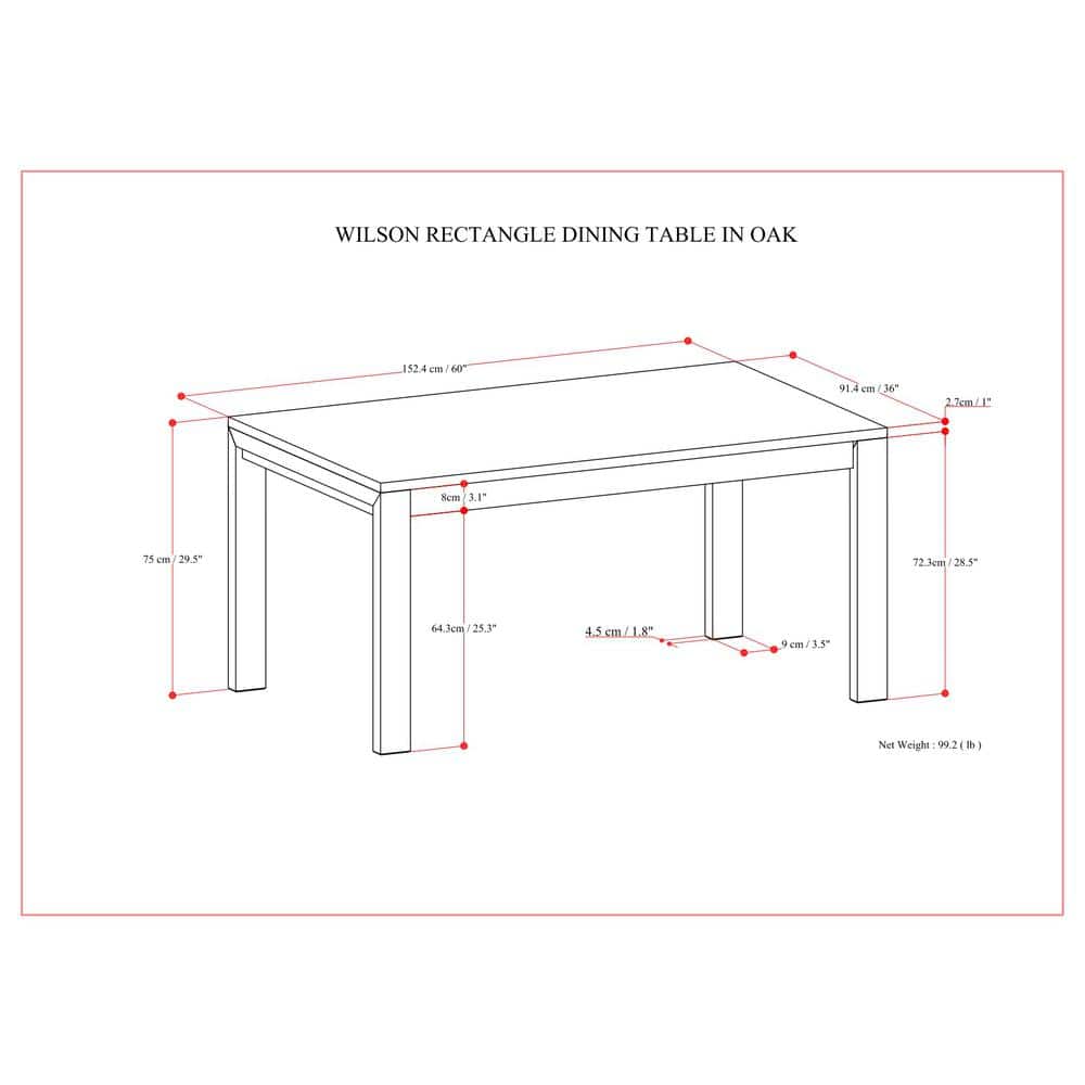Wilson Oak Rectangular Solid Wood Dining Table