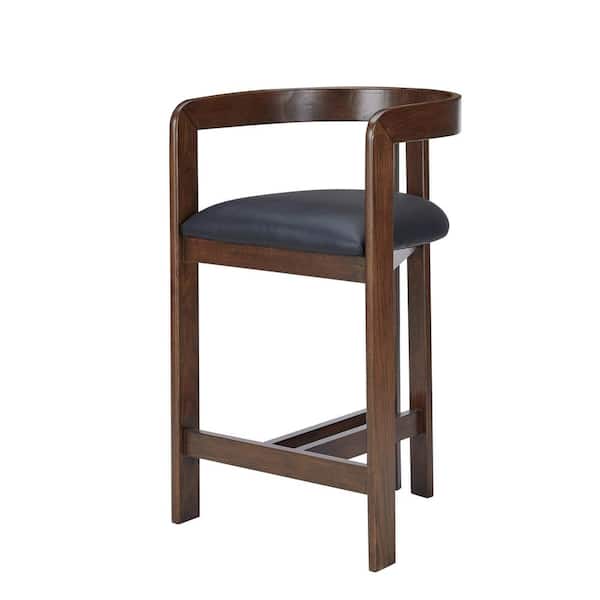 MR MODREST Belton Modern 25.7 in. Black Wood Counter Stool with Leather Seat