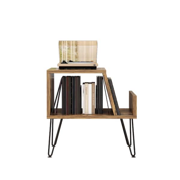 Karl home Record Player Stand Brown 25.6 in. H Turntable Stand with Storage Album Storage Cabinet for Bedroom Living Room Office