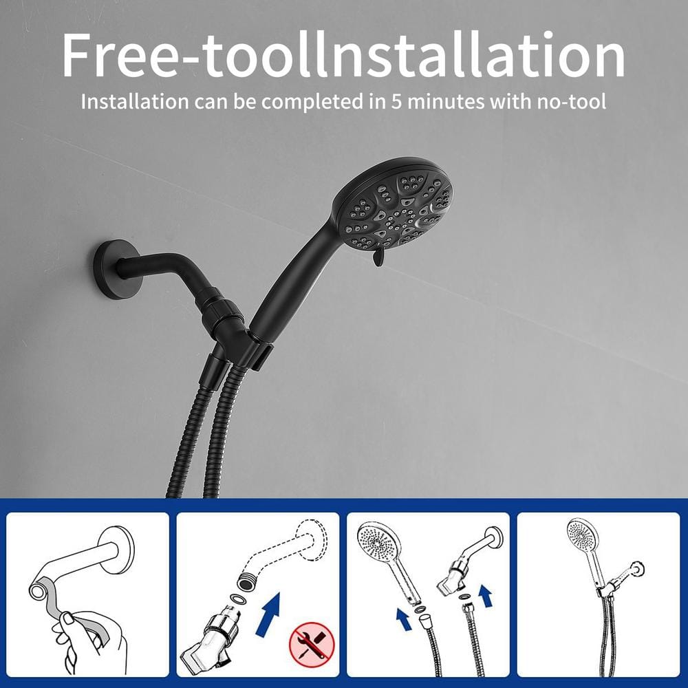 Matte Black Stainless Steel Handheld Rain Shower Head with Filter