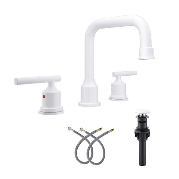 IVIGA 8 in. Widespread Double Handle Bathroom Faucet in Matte White