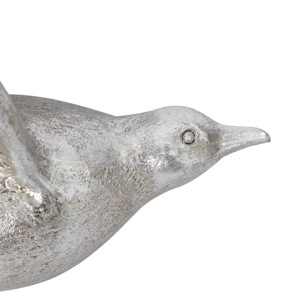 Silver Polystone Bird Wall Sculpture Set of 3