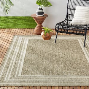 Patio Country Layla Taupe/Cream 8 ft. x 10 ft. Modern Border Indoor/Outdoor Area Rug