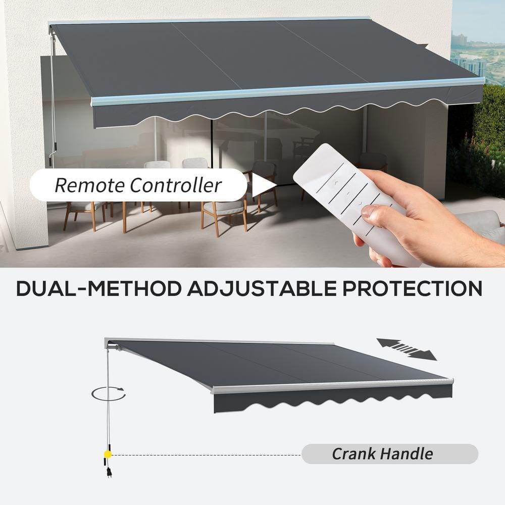 Dark Gray Polyester Electric Retractable Patio Awning with LED Lights