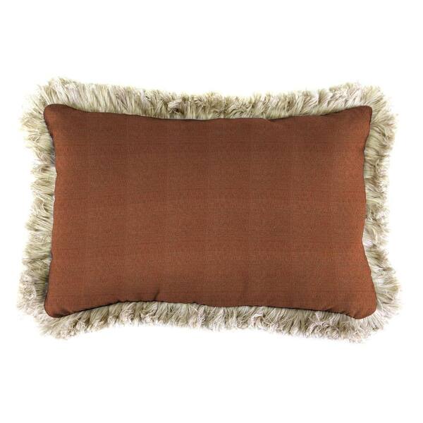 Jordan Manufacturing Sunbrella 19 in. x 12 in. Linen Chili Lumbar Outdoor Throw Pillow with Canvas Fringe