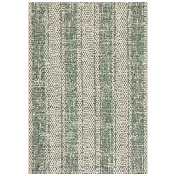 SAFAVIEH Courtyard Beige/Dark Green 7 ft. x 10 ft. Striped Diamond Indoor/Outdoor Patio  Area Rug