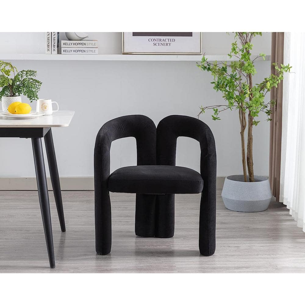Black Velvet Upholstered Barrel Side Chairs with Wood Frame, Set of 2
