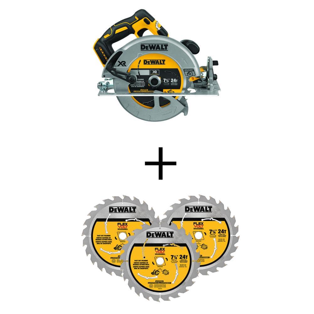 DEWALT 20V MAX XR Cordless Brushless 7-1/4 in. Circular Saw (Tool Only) & FLEXVOLT 7-1/4 in. 24 Tooth Circ Saw Blades (3 Pack) -  DCS570BWFV37243
