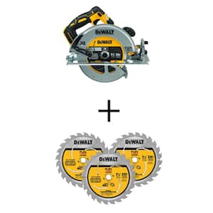 20V MAX XR Cordless Brushless 7-1/4 in. Circular Saw (Tool Only) & FLEXVOLT 7-1/4 in. 24 Tooth Circ Saw Blades (3 Pack)