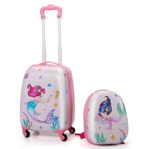 Mermaid Kids Carry on Luggage 18 in. Set of 2 with Spinner Wheels Pink