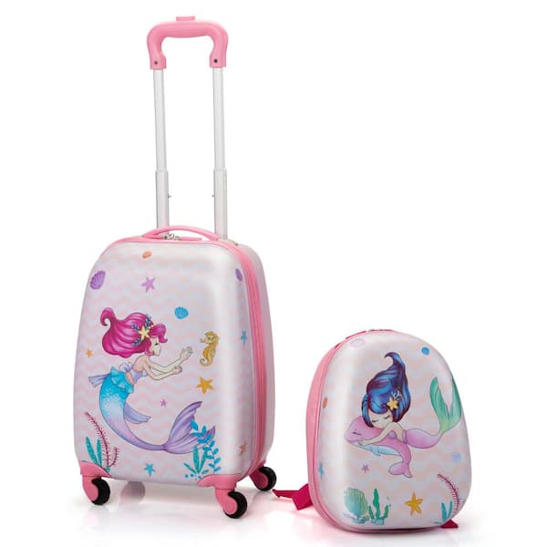 VLIVE Mermaid Kids Carry on Luggage 18 in. Set of 2 with Spinner Wheels Pink