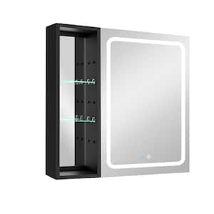 30 in. W x 30 in. H Rectangluar Black Aluminum Surface Mount Medicine Cabinet with Mirror and the Large Right Open Door