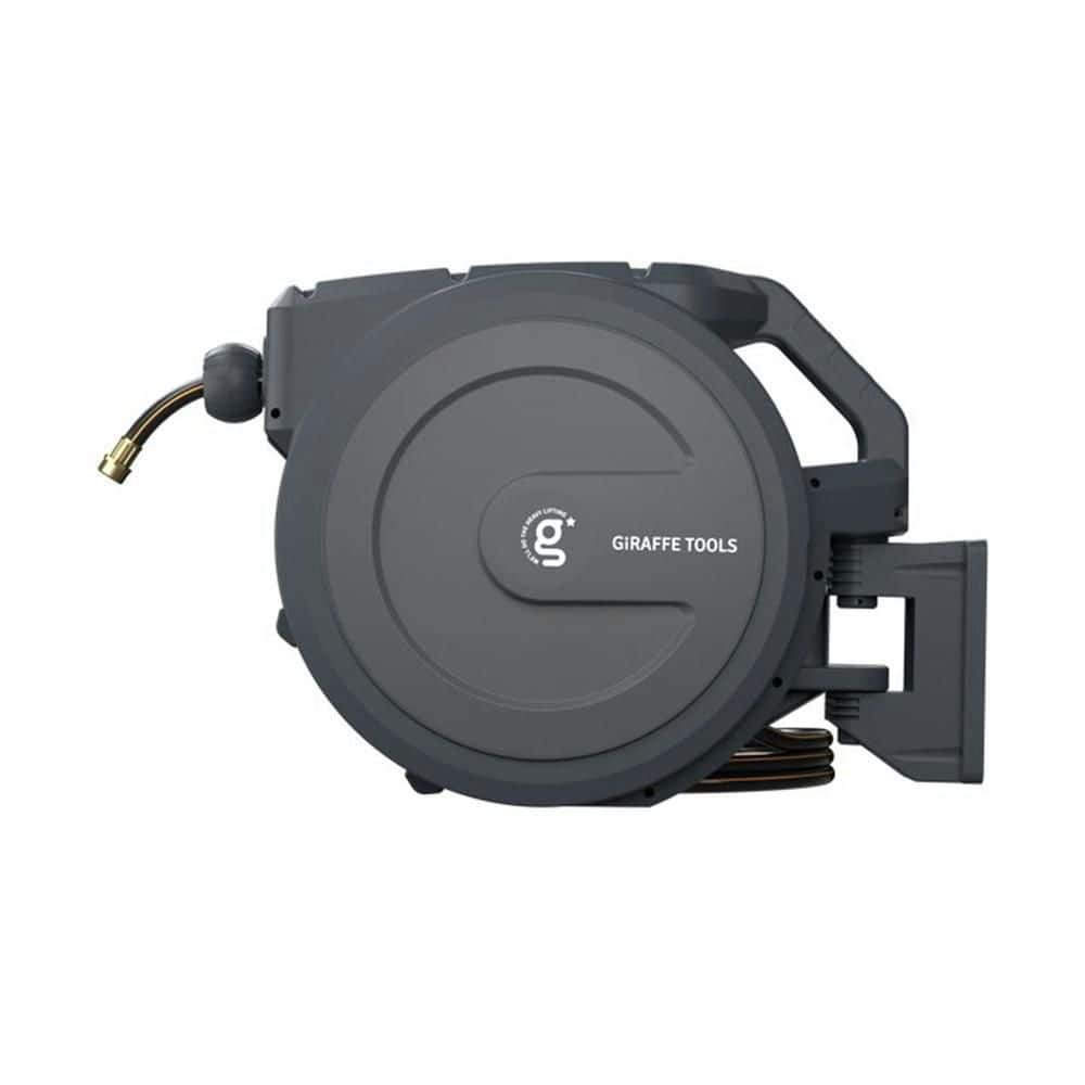 Heavy-Duty Gray Polypropylene Retractable Garden Hose Reel, 100ft