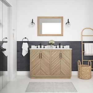 Huckleberry 48 in. W x 19 in. D x 34.5 in. H Double Sink Bath Vanity in Weathered Tan with White Cultured Marble Top