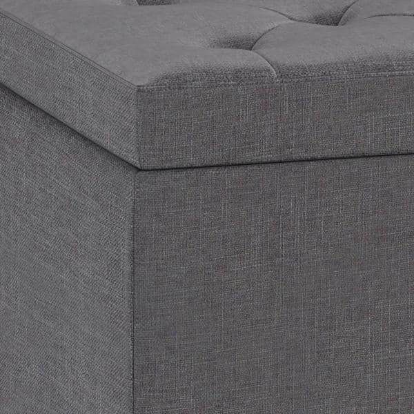 Hamilton Slate Grey Linen Blend Tufted Storage Footstool