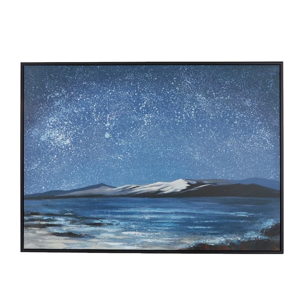 Litton Lane 1- Panel Landscape Night Sky Framed Wall Art with Black Frame 48 in. x 65 in.