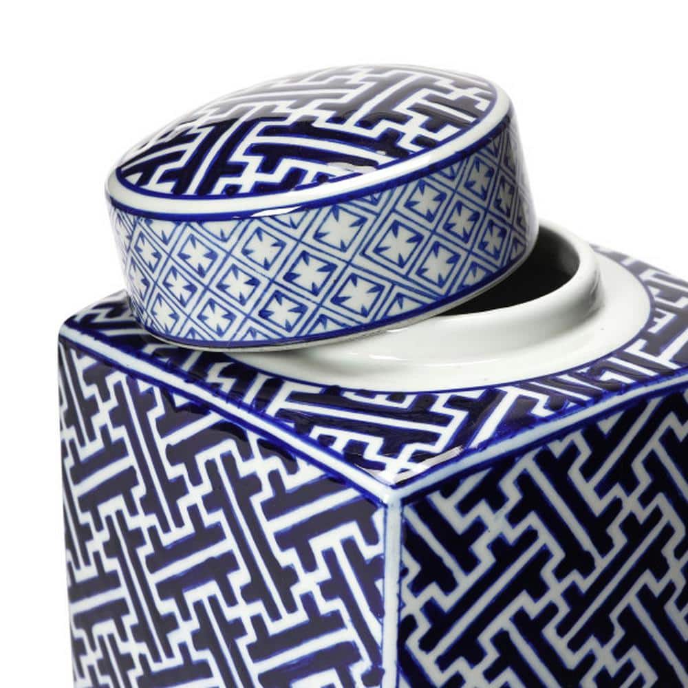 Blue and White Ceramic Ginger Jar with Lid