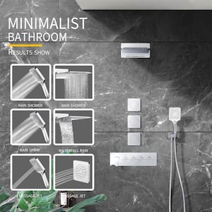 3-Jet Rectangular Wall Mount Shower System with With Handheld and Body Spray Thermostatic Massage Jets in Chrome