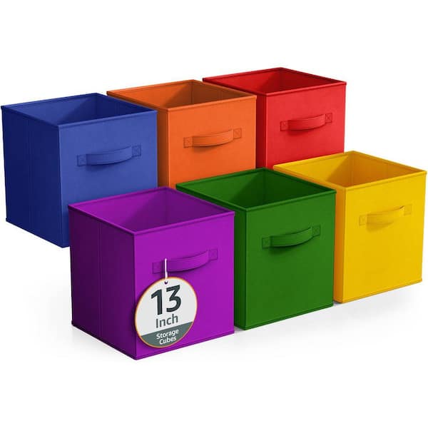 Large Storage Bins, Foldable Organizer Cubes with Handle, Multicolored 13 in. x 13 in. Fabric Decorative Basket Set of 6