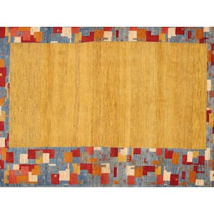 AZ Gold/Red 4 ft. x 6 ft. Border Lamb's Wool Area Rug