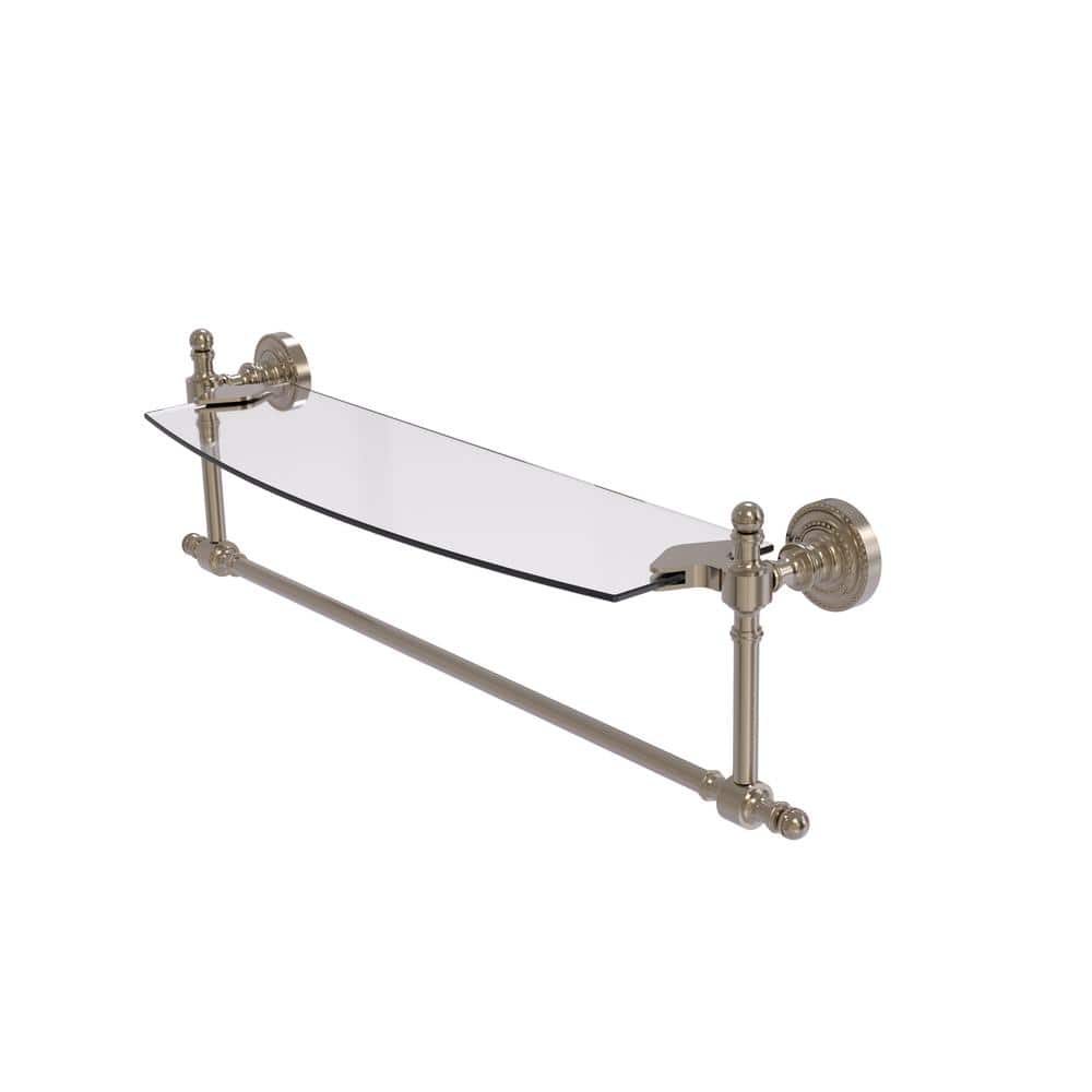 Allied Brass RD-33TB/18-PEW Retro Dot Collection 18 Inch Glass Vanity Shelf with Integrated Towel Bar Antique Pewter