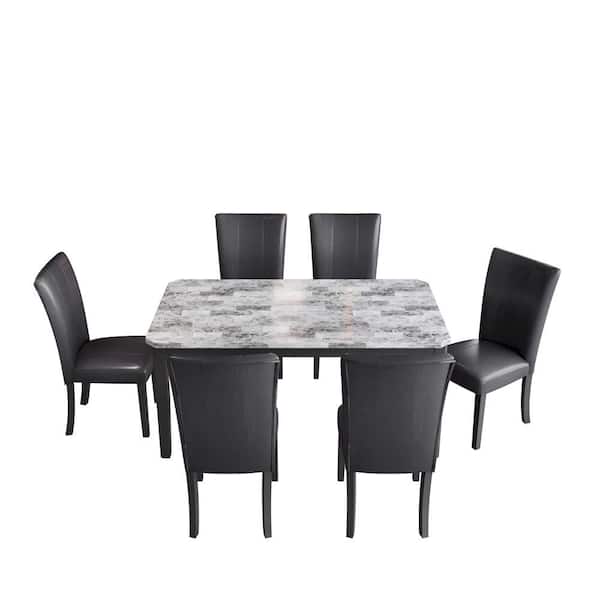 wetiny 7-Piece Wood Top Black Dining Table Set