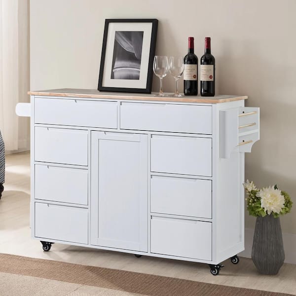 チェスト Siavonce White Rubber Wood 18.50 in. W Kitchen Island Cart
