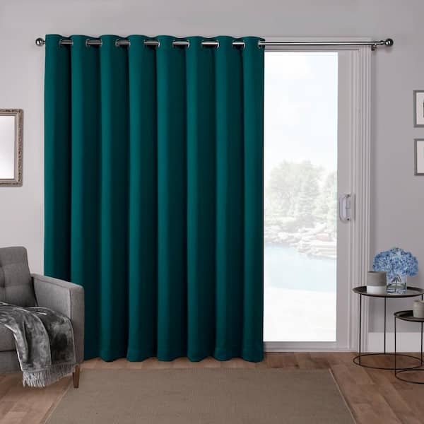 EXCLUSIVE HOME Sateen Patio Sapphire Teal Solid Woven Room Darkening Grommet Top Curtain, 100 in. W x 84 in. L