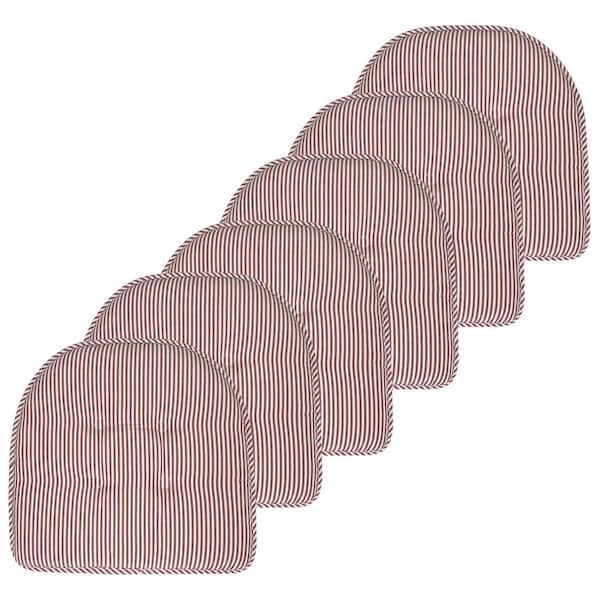 Sweet Home Collection Pinstripe Memory Foam U-Shaped 17 in. x 16 in. Non-Slip Back, Chair Seat Cushion Burgundy, (6-Pack)