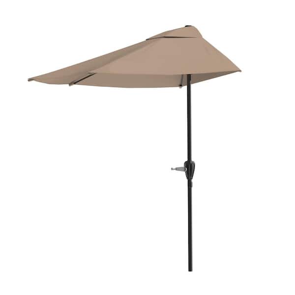 Pure Garden 9 ft. Steel Outdoor Half Round Patio Market Umbrella with Easy Crank Lift in Sand