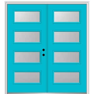 72 in. x 80 in. Celeste Left-Hand Inswing 4-Lite Frosted Painted Fiberglass Smooth Prehung Front Door 6-9/16 in. Frame