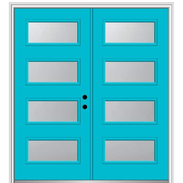 MMI Door 72 in. x 80 in. Celeste Left-Hand Inswing 4-Lite Frosted Painted Fiberglass Smooth Prehung Front Door 6-9/16 in. Frame