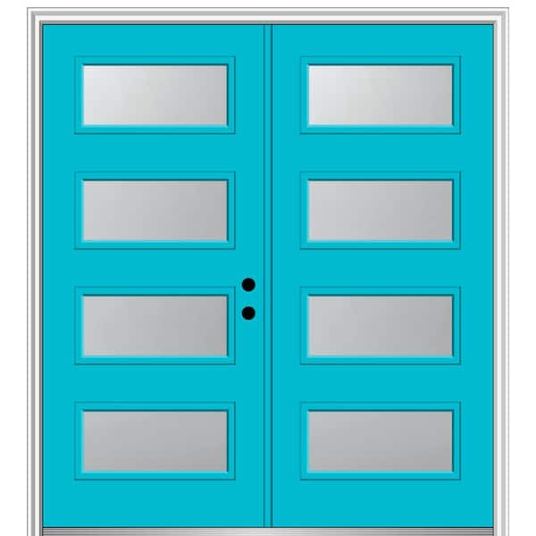 MMI DOOR 72 in. x 80 in. Celeste Left-Hand Inswing 4-Lite Frosted Painted Fiberglass Smooth Prehung Front Door 6-9/16 in. Frame