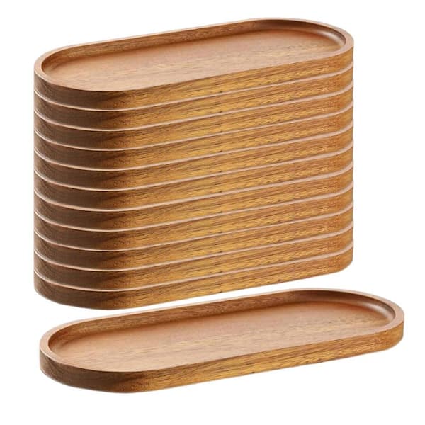 Multi-Colored 0.79 in. W 12-Pack 11.5 x 4 in. Oval Wood Serving Platters Charcuterie Boards Wooden Plates for Dessert
