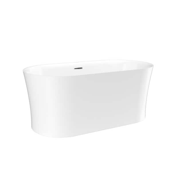 67 in. x 31.5 in. Freestanding Acrylic Soaking Bathtub with Center Drain in Glossy White