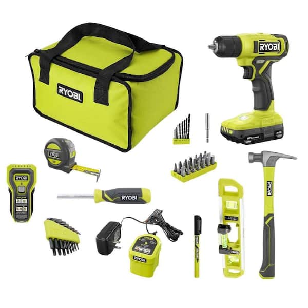 ONE+ 18V Cordless 3/8 in. Drill Kit with 1.5 Ah Battery, Charger, 53 Accessories, and Whole Stud Finder