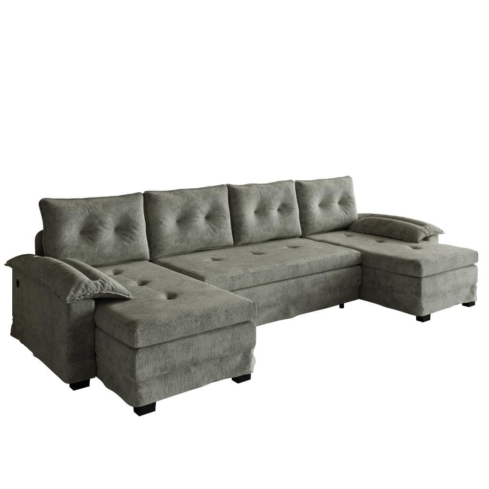 109.5 in. W Pillow Top Arm Chenille U-shaped Pull Out Sofa in Light Gray with Removable Armrests and USB Ports price history on PriceWatchPro