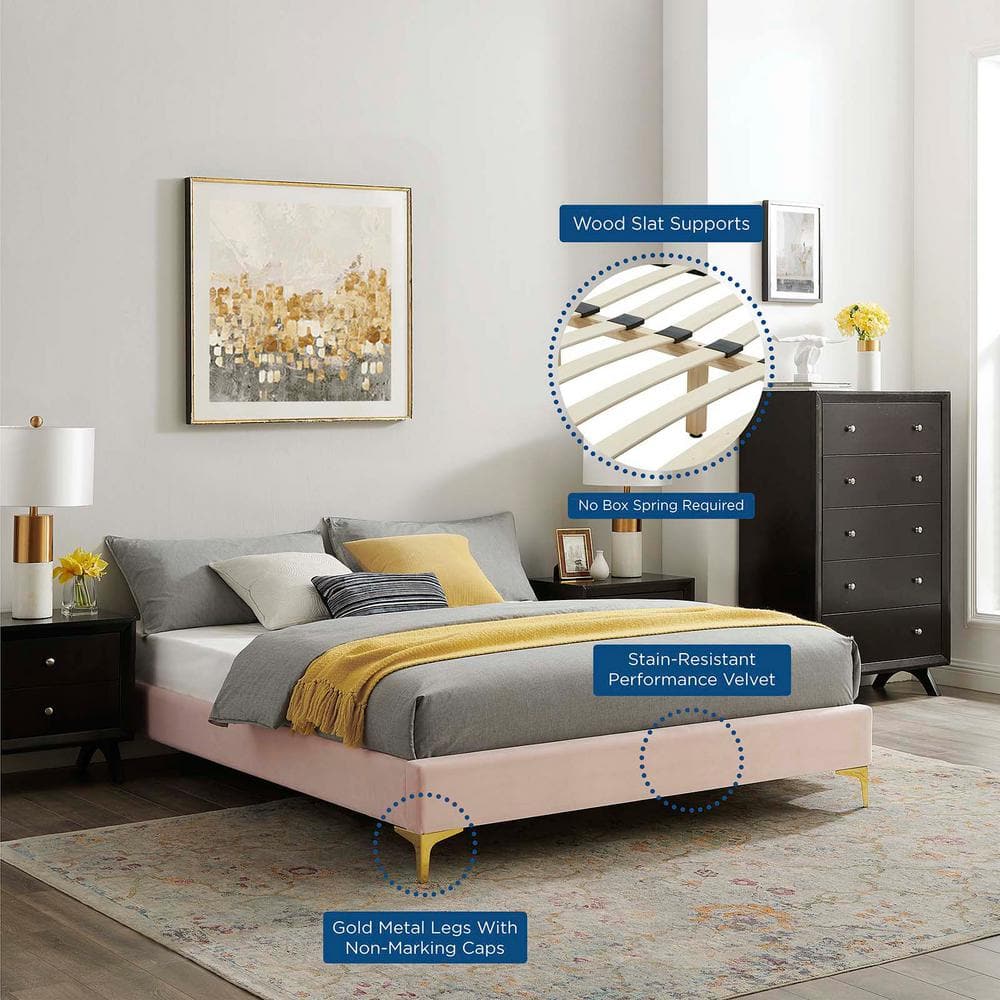 Sutton King Size Performance Velvet Upholstered Bed Frame in Pink