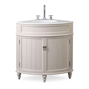 Thomasville 24 in. W x 24 in. D x 34.5 in. H in. Bath Vanity in Taupe with Marble Vanity Top in White with White Basin