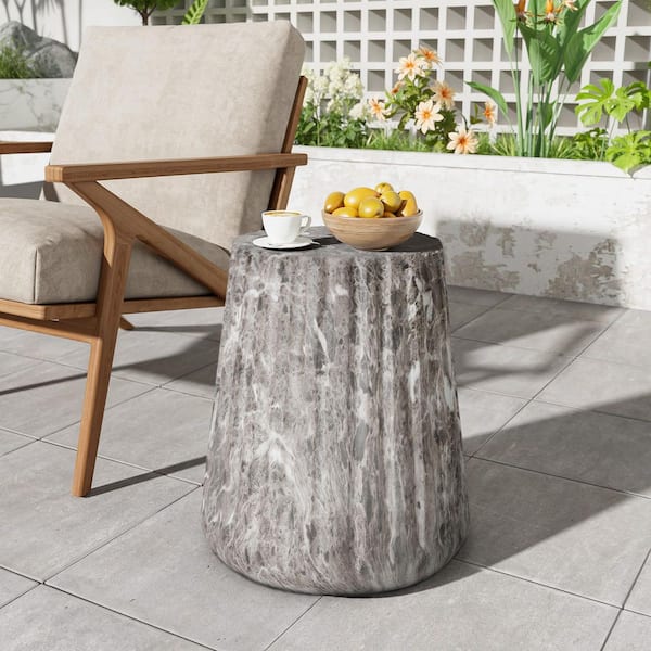 CHRISTOPHER KNIGHT HOME Ames Outdoor Cylindrical Lightweight Concrete Patio Round Side Table, Brown